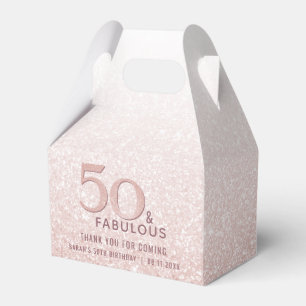 50 and Fabulous Birthday Rose Gold Glitter Favor Box