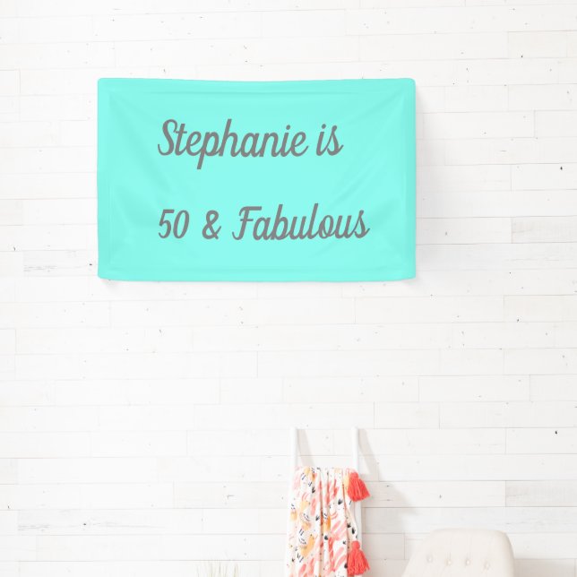 50 And Fabulous Birthday Teal Blue Grey Cute Banner (Insitu)