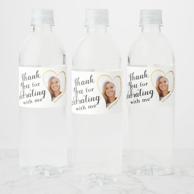 50 and Fabulous Birthday White and Gold Thank You Water Bottle Label (Bottles)
