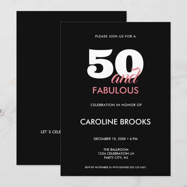 50 and Fabulous Black 50th Birthday Invitation (Front/Back)