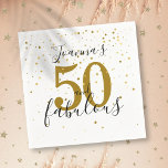 50 and Fabulous Black and Gold 50th Birthday Napkin<br><div class="desc">Elegant fifty and fabulous gold stars confetti birthday party napkins. You can personalize it with the special lady's name,  making a beautiful addition to the party celebration. Designed by Thisisnotme©</div>