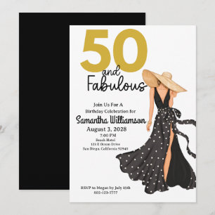 50 and Fabulous Black and Gold Birthday Party Invitation