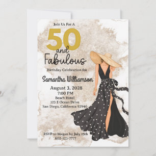 50 and Fabulous Black and Gold Birthday Party Invitation