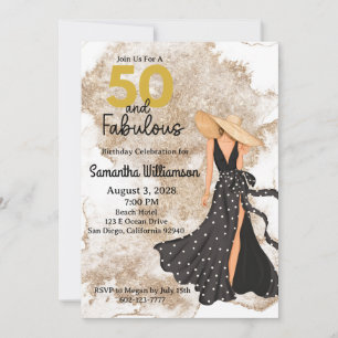 50 and Fabulous black and Gold Birthday Party Invitation