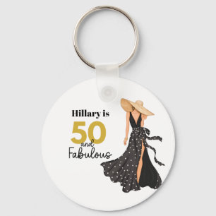 50 and Fabulous black and Gold Birthday Party Keychain