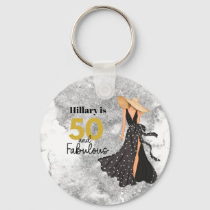 50 and Fabulous black and Gold Birthday Party Keychain