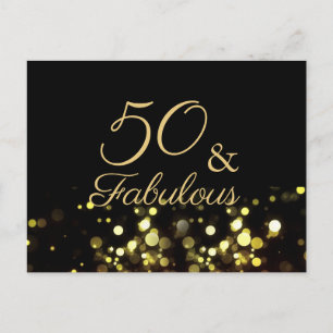 50 and Fabulous Black and Gold Birthday Postcard