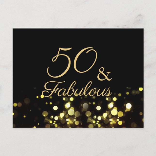 50 and Fabulous Black and Gold Birthday Postcard (Front)