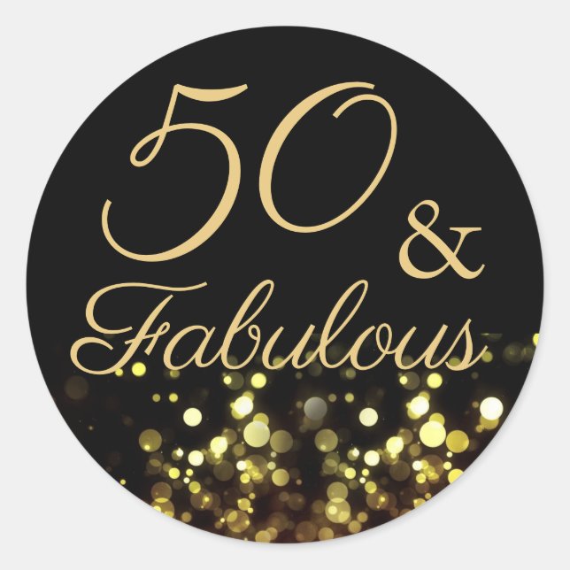 50 and Fabulous Black and Gold Birthday Sticker (Front)