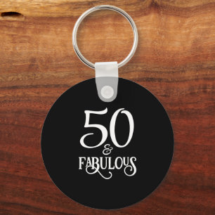 50 and Fabulous Black and Gold Keychain