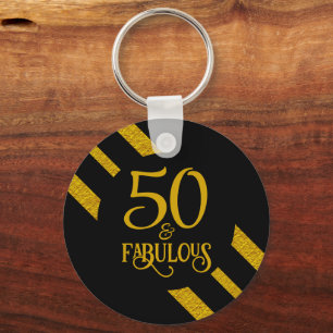 50 and Fabulous Black and Gold Keychain