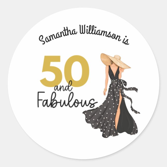 50 and Fabulous Black and Gold Name Sticker (Front)
