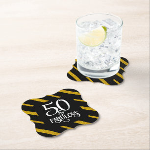 50 and Fabulous Black and Gold  Paper Coaster