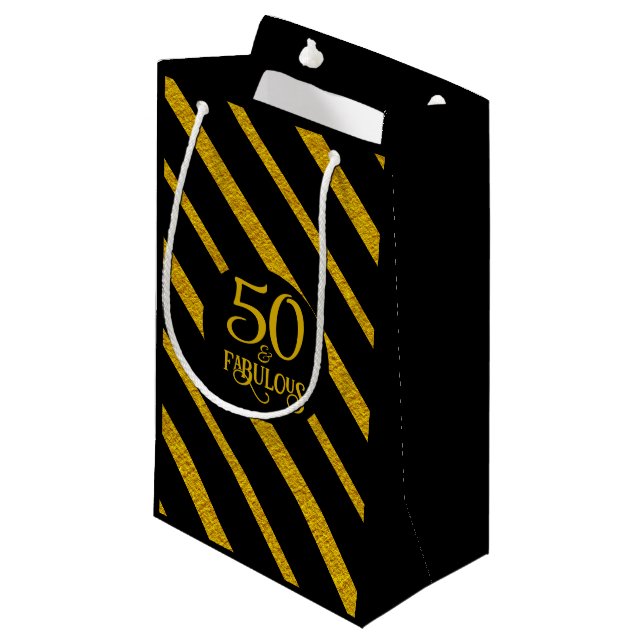 50 and Fabulous Black and Gold Small Gift Bag (Front Angled)