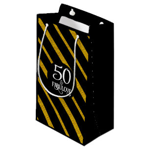 50 and Fabulous Black and Gold Small Gift Bag