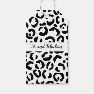 50 and Fabulous Black and White Cheetah Print Gift Tags