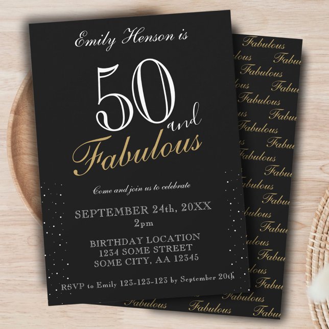 50 and Fabulous Black Elegant Script Birthday Invitation (Creator Uploaded)