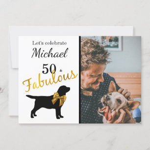 50 and Fabulous - Black & Gold - Black Lab Dog Invitation