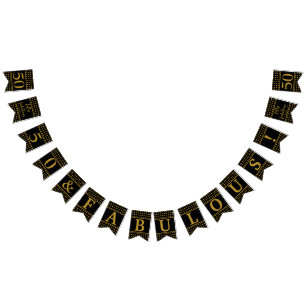50 And Fabulous Black Gold Dots Bunting Flags