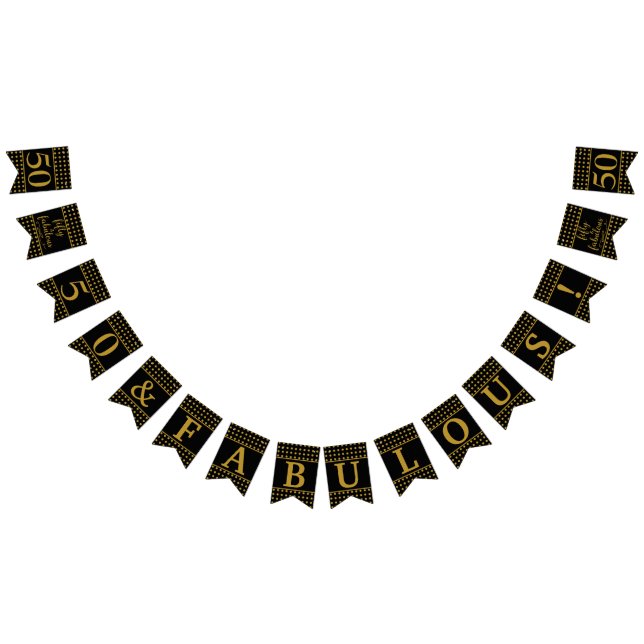 50 And Fabulous Black Gold Dots Bunting Flags (All)