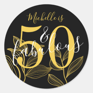 50 and Fabulous Black & Gold Modern Classic Round Sticker