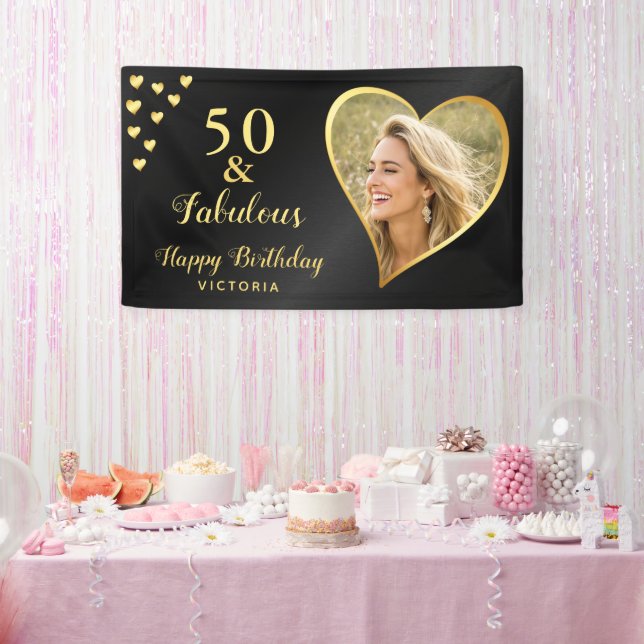 50 and Fabulous Black Gold Photo Banner (Party)