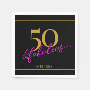 50 and Fabulous Black Gold Pink Customizable Napkin