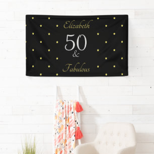 50 and Fabulous Black Gold Stars 50th Birthday Banner