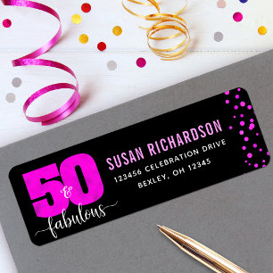 50 and fabulous black hot pink foil dots address