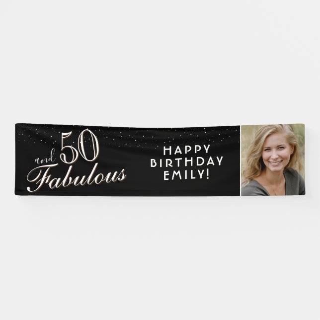 50 and Fabulous Black Photo 50th Birthday Party Banner (Horizontal)