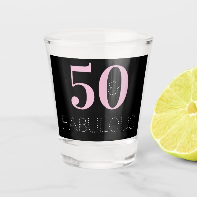 50 and fabulous Black Pink Birthday Party Favour Shot Glass (Front)
