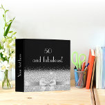 50 and fabulous black silver binder<br><div class="desc">Elegant,  classic,  glamourous and feminine.  A silver coloured bow with faux glitter and sparkle,  a bit of bling and luxury for a birthday.  Black background. On front the text: 50 and fabulous!  
Spine: template for your text.</div>