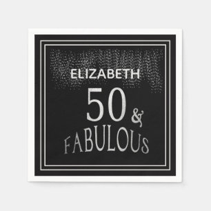 50 and Fabulous Black Silver Glitter Birthday Napkin