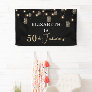 50 and Fabulous Black with String Lights Banner