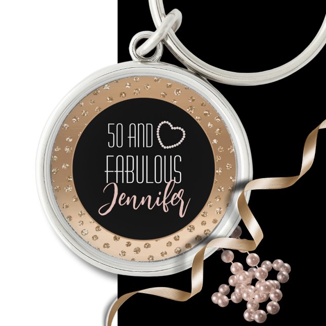 50 and Fabulous Bling Fancy 50th Gold Black Blush  Keychain (Creator Uploaded)