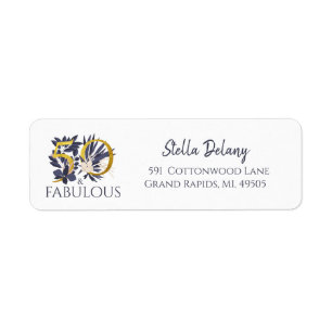 50 and fabulous Blue Script Return Address Label