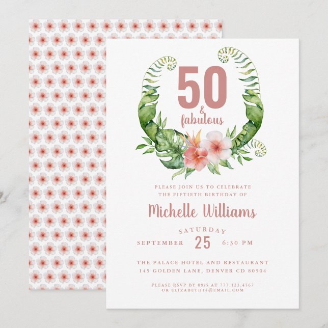 50 and fabulous blush pink 50th birthday invitation (Front/Back)