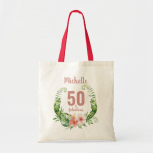 50 and fabulous blush pink personalized birthday tote bag