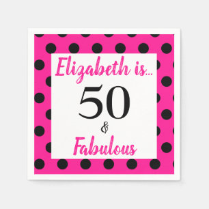 50 and Fabulous Bold Pink with Black Polka Dots Napkin