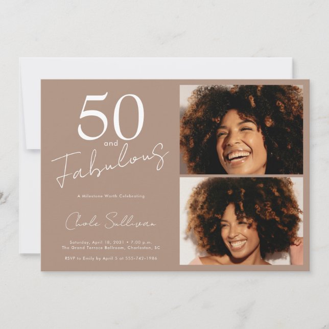 50 and Fabulous Brown 50th Birthday Party Invitation (Front)