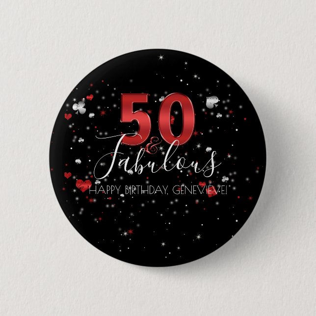 50 and Fabulous | Casino Vegas Birthday 2 Inch Round Button (Front)