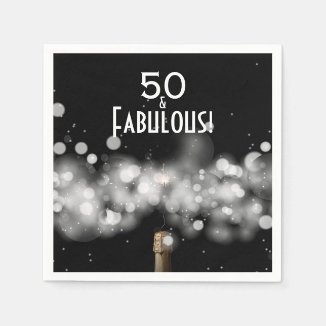 50 and Fabulous Champagne Birthday Party Napkins (Front)