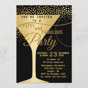 50 and Fabulous Champagne Glass Birthday Party Invitation