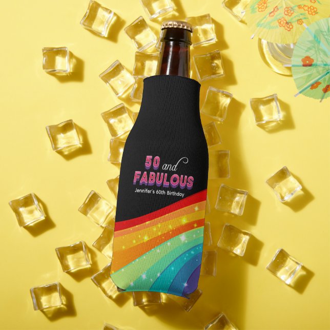 50 and Fabulous Chic Custom Rainbow Birthday Party Bottle Cooler (In Situ Summer)
