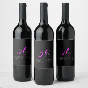 50 and fabulous Chic Hot Pink Black Birthday Wine Label
