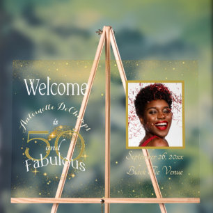 50 and Fabulous Chic Personalized Name Gold White Acrylic Sign