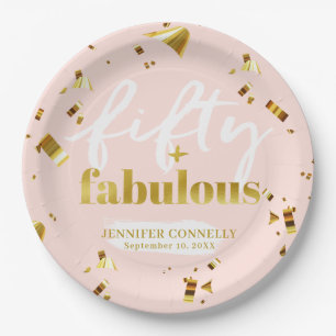 50 and Fabulous Chic Pink 50th Birthday Paper Plate