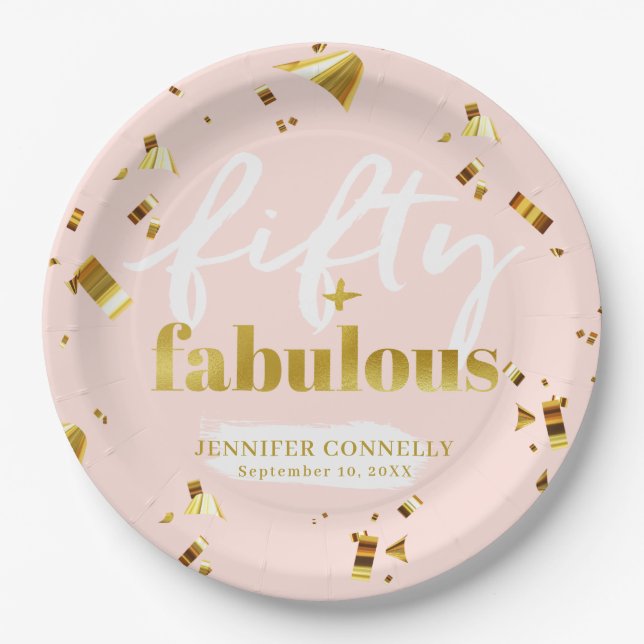 50 and Fabulous Chic Pink 50th Birthday  Paper Plate (Front)