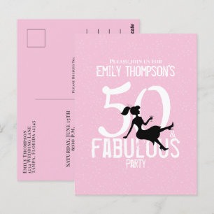 50 and Fabulous Chic Pink Party Girl Silhouette  Postcard