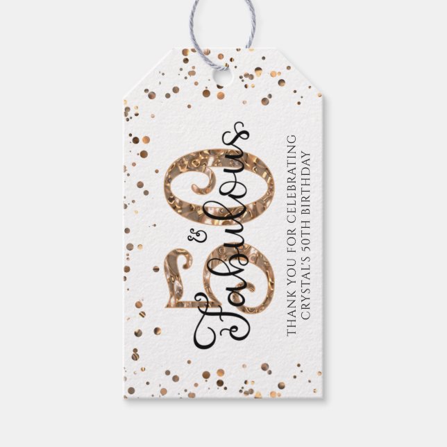 50 AND FABULOUS Copper Gold Thank You Gift Tags (Front)